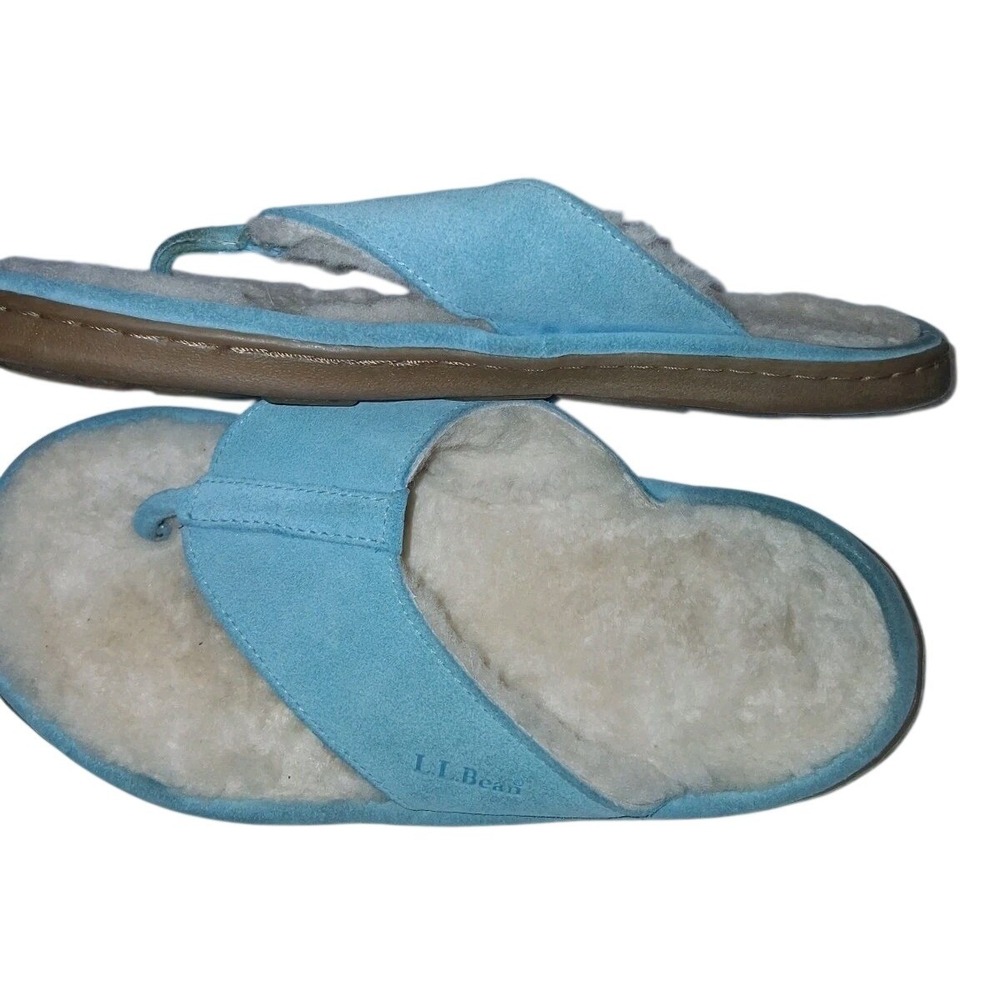 L.L.Bean Women's Wicked Suede Leather Flip Flops Sandals/Blue Size 10